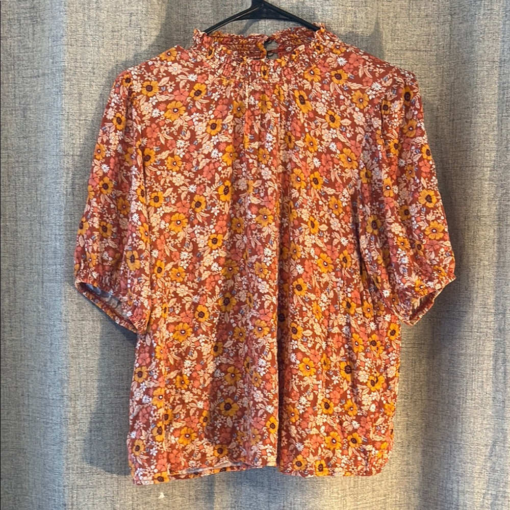 Knox Rose Floral Top with Shirred Neckline